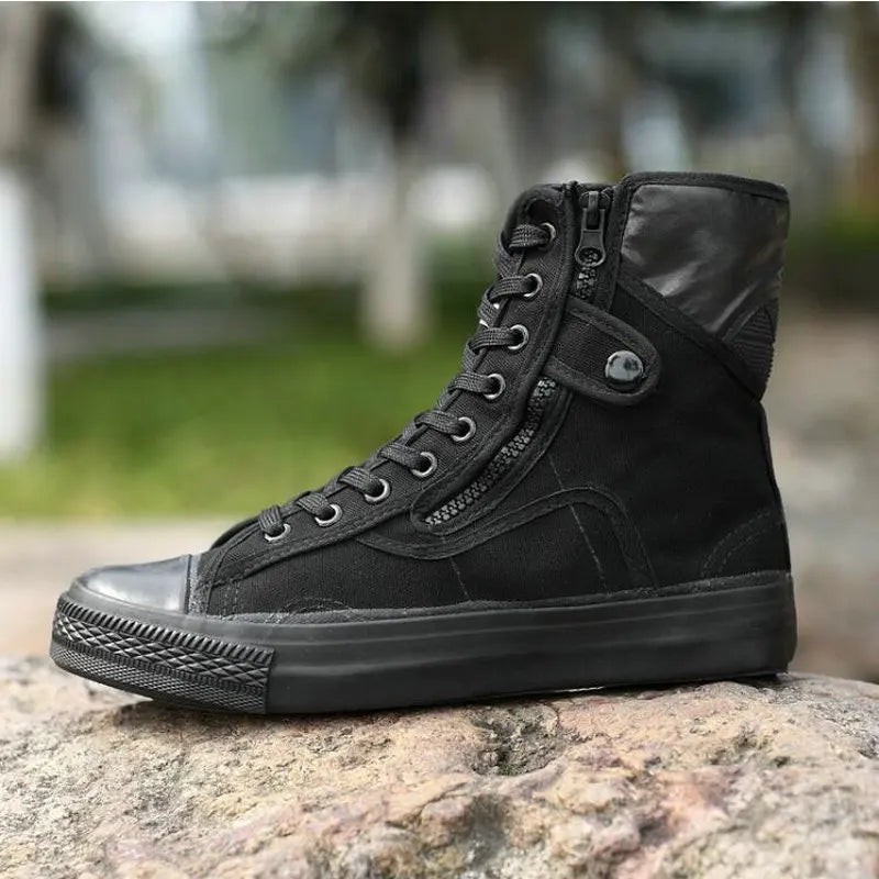 New High top Canvas Shoes Espadrilles Zapatos Chaussure Homme Men all black Casual sneaker Flat  canvas Shoes  A11-81z