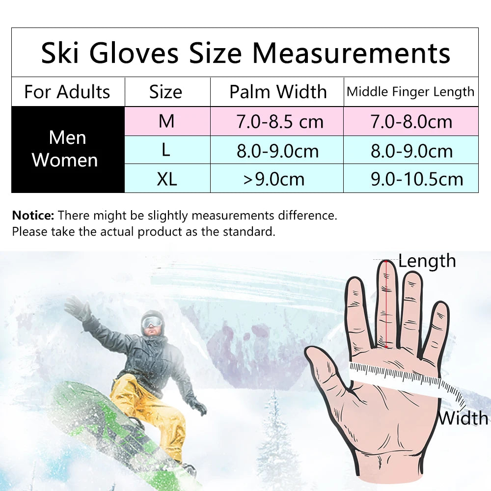 COPOZZ Ski Gloves Waterproof Gloves with Touchscreen Function Thermal Snowboard Gloves Warm Motorcycle Snow Gloves Men Women